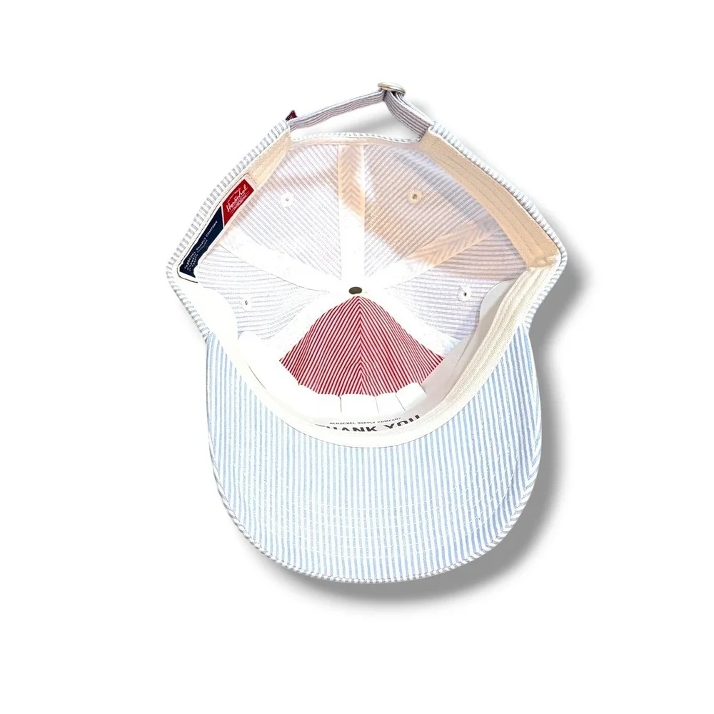 Herschel Supply Co Hat Unisex OS Blue White Seersucker Stripe Strapback Cap NWOT